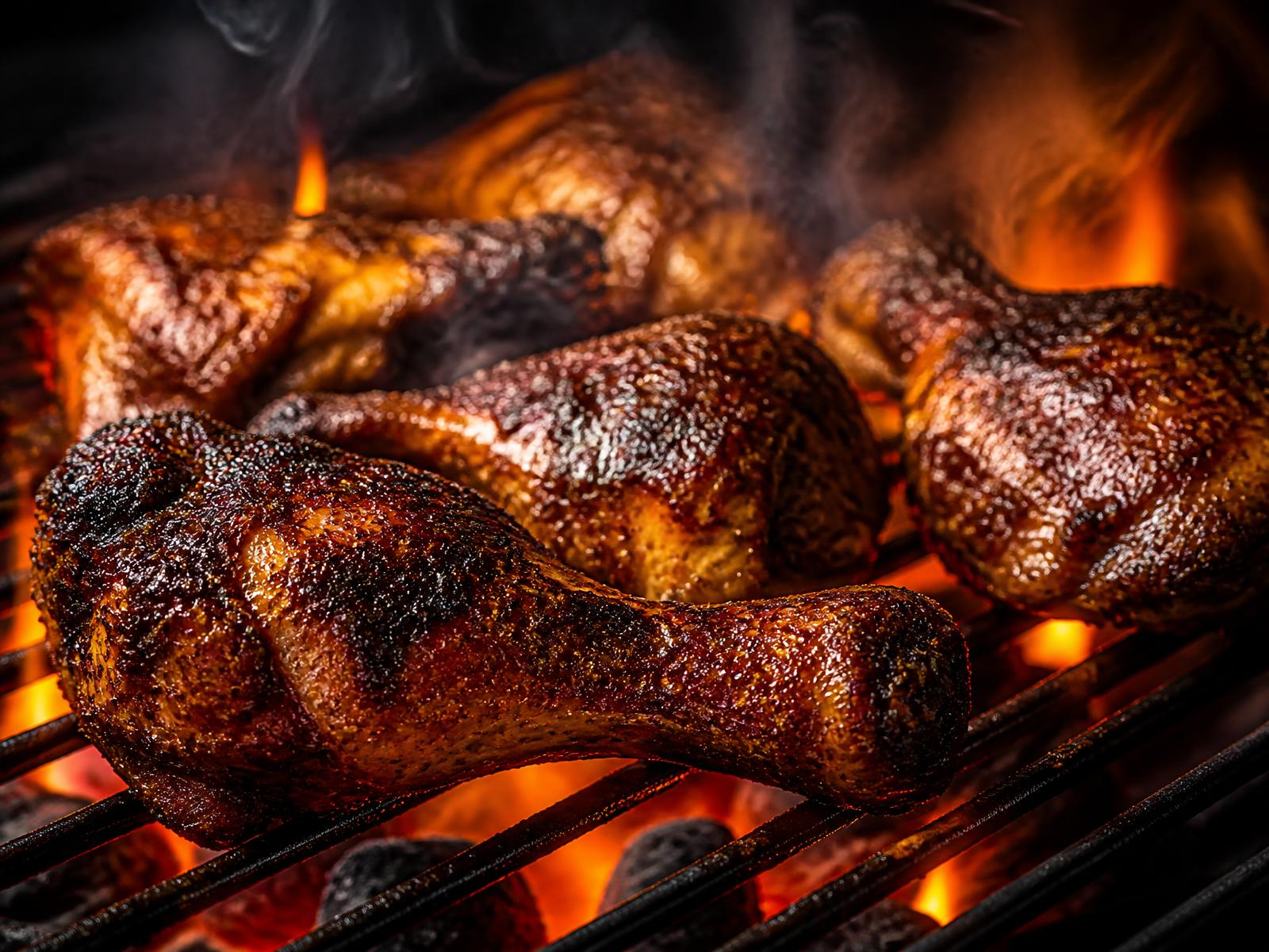 Jerk chicken on the flame grill